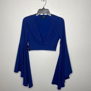 Nasty Gal blue flare sleeve crop top